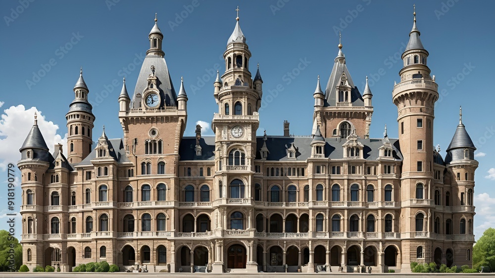 Majestic Historical Castle with Ornate Architecture - European Palace Exterior Majestic Historical Castle with Ornate Architecture - European Palace Exterior