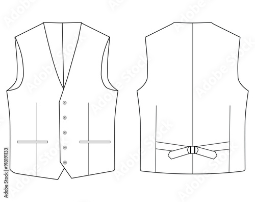 Lapelled breasted vest waistcoat technical fashion koti vector illustration 