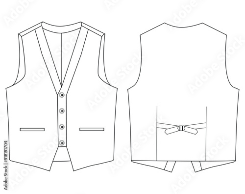 Lapelled breasted vest waistcoat technical fashion koti vector illustration 