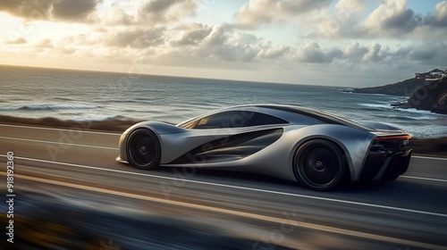 Wallpaper Mural Revving Along the Coastal Edge - Hyper Realistic Supercar Racing with Sea Background Torontodigital.ca