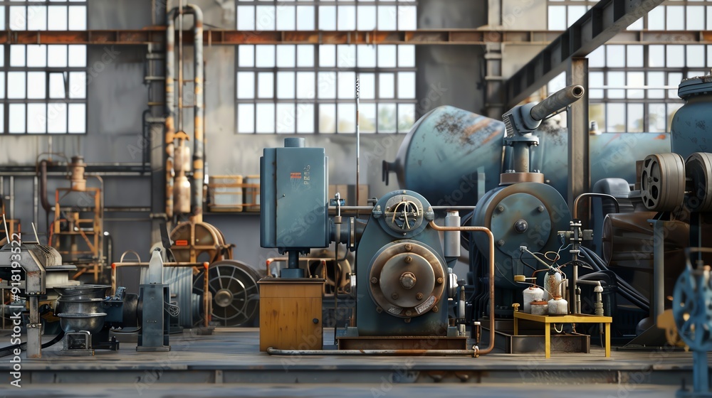 Light industrial 3D render, various machinery Light industrial 3D render, various machinery