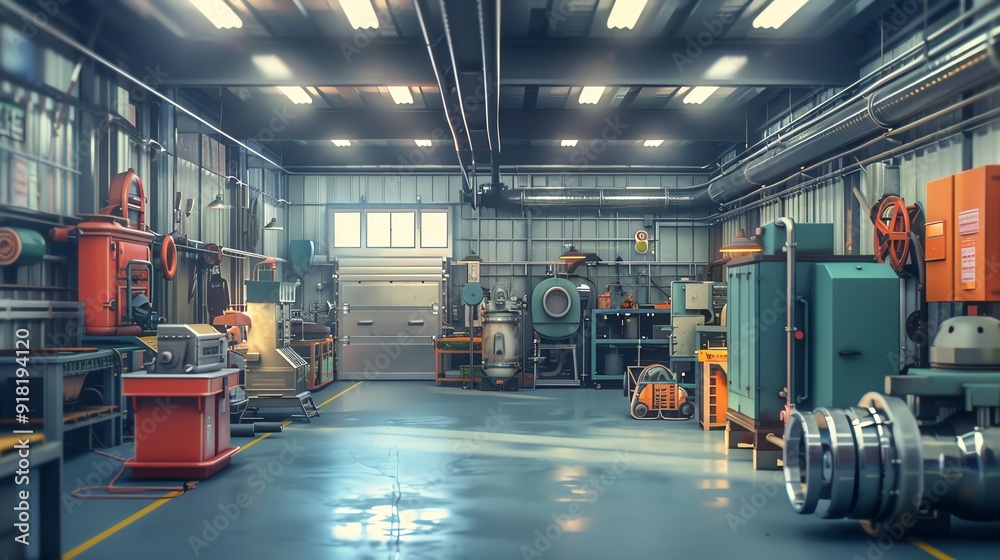 Light industrial equipment, 3D render, workshop setting Light industrial equipment, 3D render, workshop setting