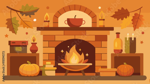 Autumn Fireplace: A cozy indoor scene with a fireplace decorated with autumn-themed items and a warm, inviting atmosphere.
