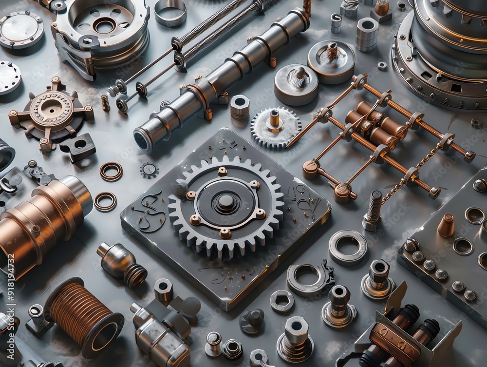 Light industrial equipment, 3D render, various machinery Light industrial equipment, 3D render, various machinery
