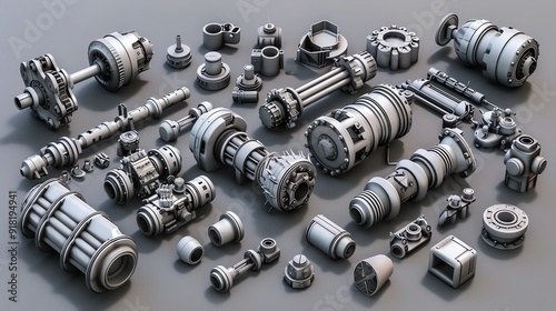 Light industrial equipment, 3D render, realistic textures, intricate mechanical parts