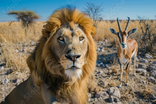 A lion taking a selfie with a gazelle