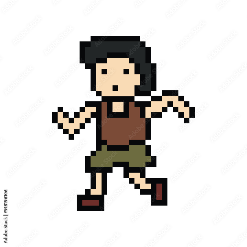 Fototapeta premium Cute pixel cartoon 8bit character man run or running jog cardio lifestyle for decoration life style 8 bit male boy jog marathon exercise png vector.