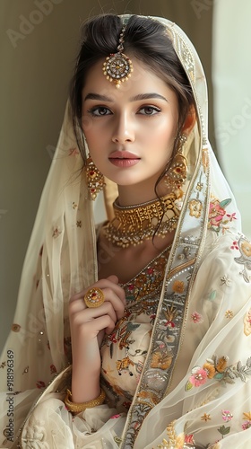 Beautiful Indian Bride in Elegant Wedding Attire with Jewelry