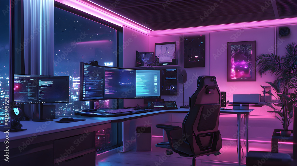 AI-enhanced personal assistant in a futuristic home office AI-enhanced personal assistant in a futuristic home office