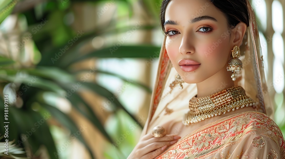 Beautiful Indian Bride in Traditional Wedding Sari and Jewelry Beautiful Indian Bride in Traditional Wedding Sari and Jewelry