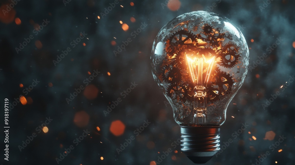 a conceptual image of lightbulb with gears a conceptual image of lightbulb with gears