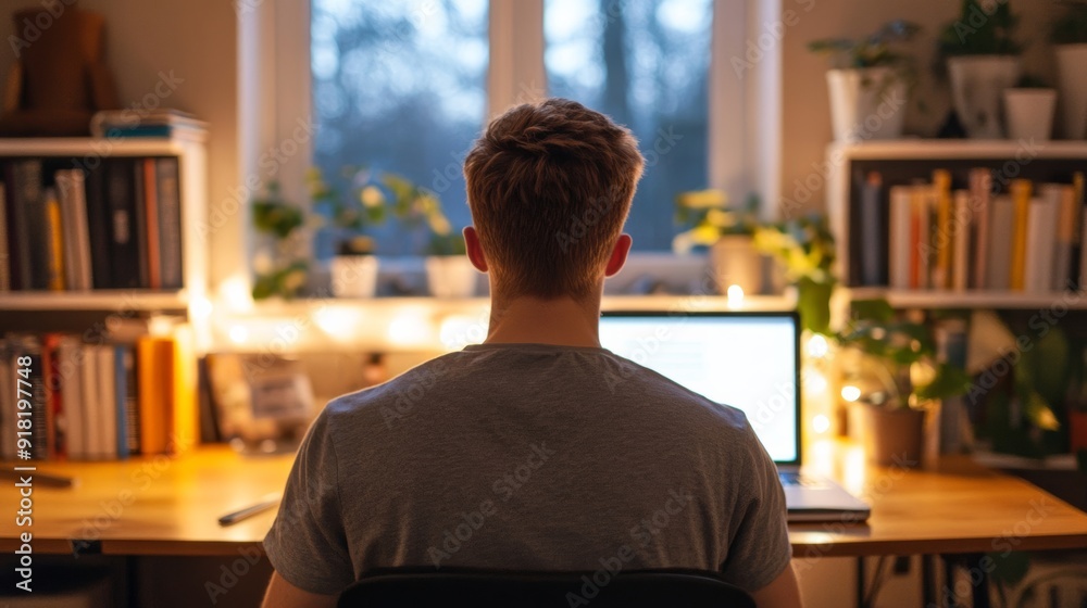 Wide angle shot of a student studying at a desk in a dorm room, surrounded by books, a laptop, and cozy decor, vibrant and focused atmosphere Wide angle shot of a student studying at a desk in a dorm room, surrounded by books, a laptop, and cozy decor, vibrant and focused atmosphere