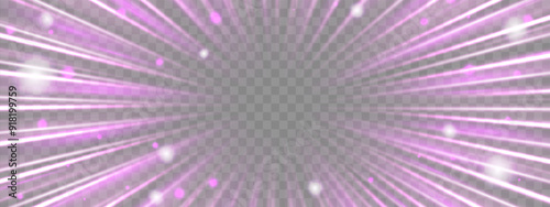Radial speed rays, light neon flow, zoom in motion effect, pink glow speed lines, colorful light trails, perspective stripes Abstract background, vector illustration.