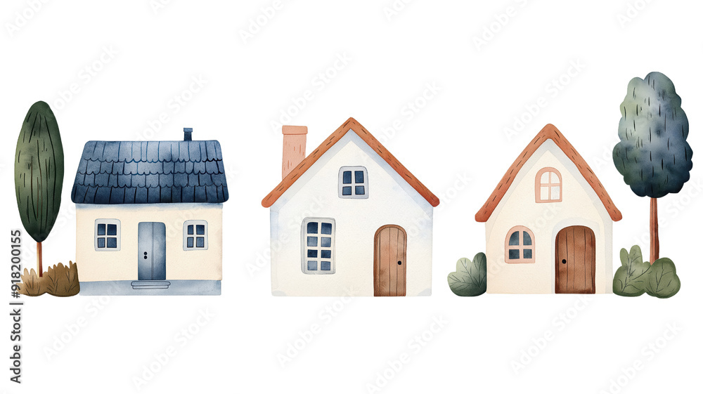 Set of watercolor home isolated on transparent background Set of watercolor home isolated on transparent background