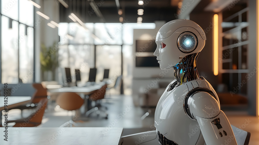 Advanced AI assistants in a modern office environment Advanced AI assistants in a modern office environment