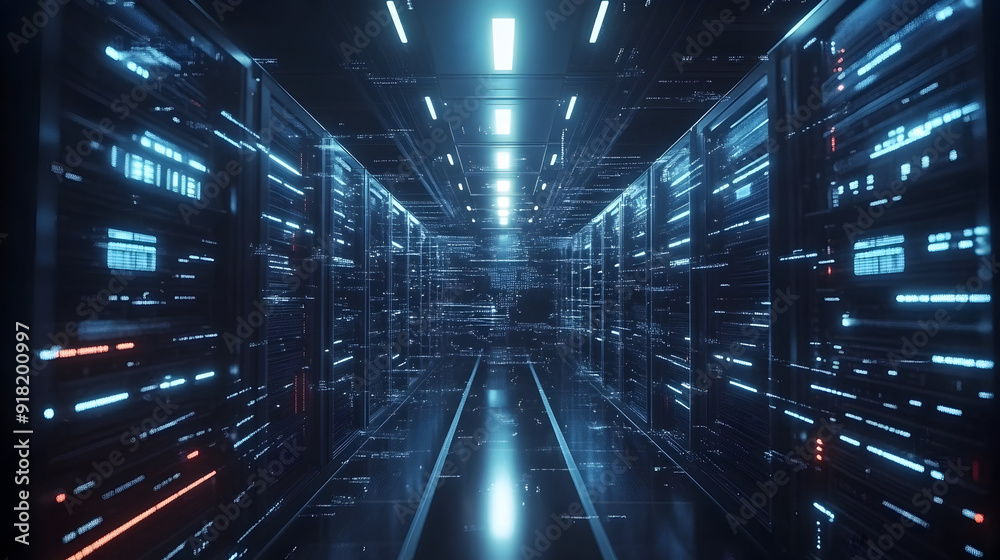 Advanced AI monitoring a futuristic data center Advanced AI monitoring a futuristic data center