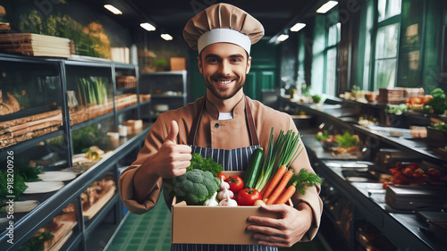 Chef receiving fresh ingredients in a professional kitchen
