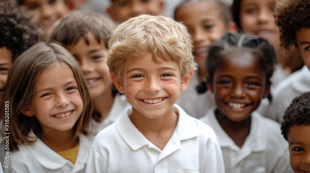 A diverse group of smiling school children enjoys their time together outdoors A diverse group of smiling school children enjoys their time together outdoors