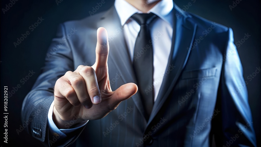 Businessman Pressing a Virtual Button. Businessman Pressing a Virtual Button.