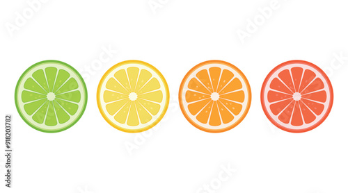 Summer fruits slices collection. Big vector set of fresh delicious citrus fruits. Lime, lemon, orange and grapefruit on white isolated background