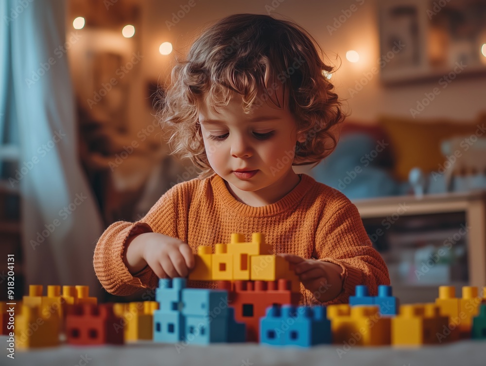 Happy young kid play blocks at home Happy young kid play blocks at home