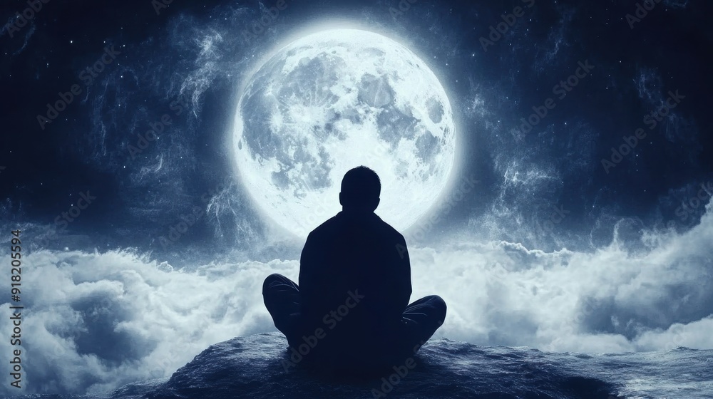 An angel peacefully rests on clouds, accompanied by a cute cat under a glowing full moon An angel peacefully rests on clouds, accompanied by a cute cat under a glowing full moon