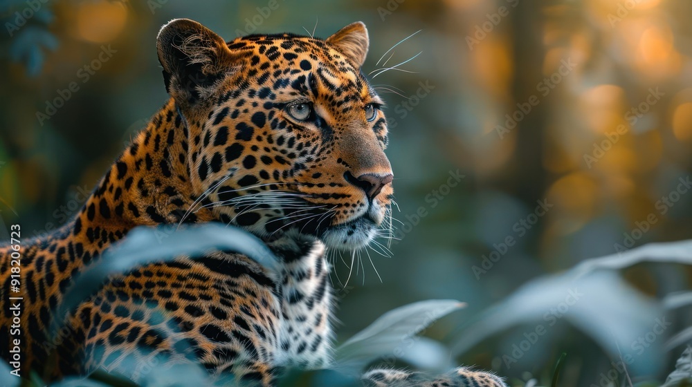 Fototapeta premium A captivating image of a majestic jaguar amidst the lush greenery of the jungle.
