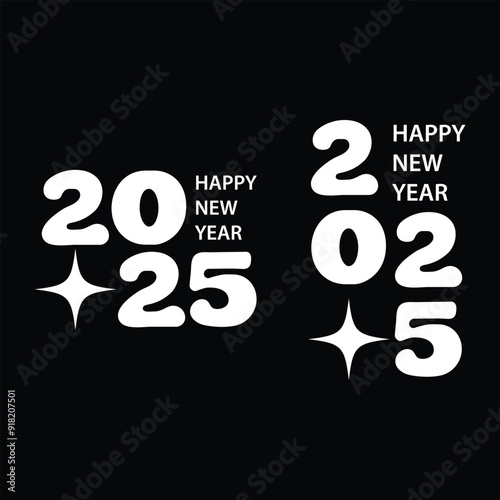 New Year 2025 number logo collection, set number 2025 with color black and white