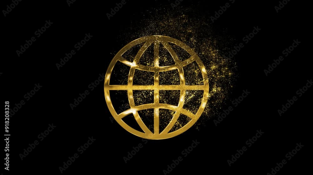 Golden Internet Sign with Alpha Channel and Particles