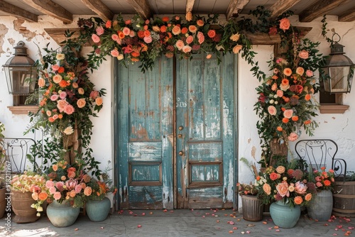 Rustic doorways decorated with vintage details for a charming wedding backdrop