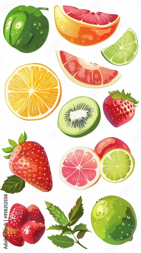 Fresh and Colorful Fruit Clipart Collection. Healthy Eating Concept