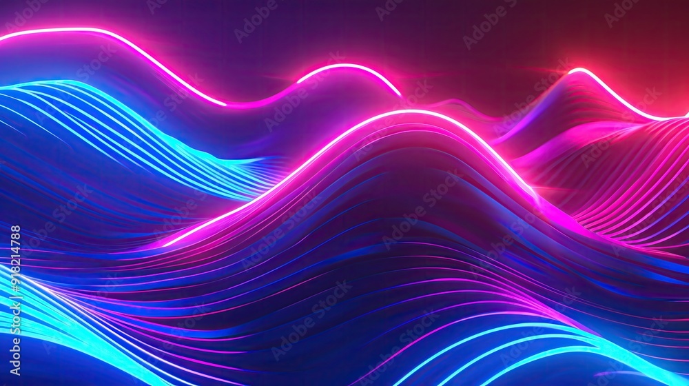 Obraz premium Vibrant neon waves create a captivating digital landscape, showcasing dynamic colors and smooth visual flow.