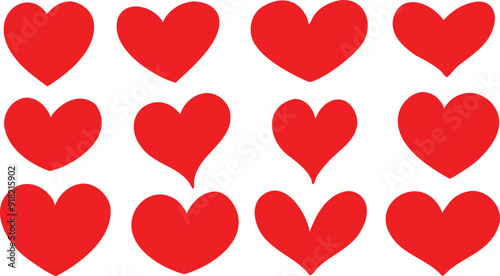Cute romantic red hearts set. Hearts vector set