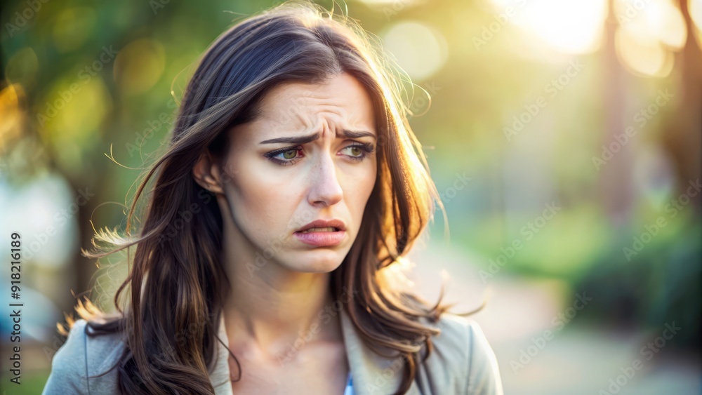 Fototapeta premium Woman with worried expression outdoors.
