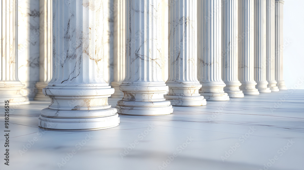 Side view of the Supreme Court's marble columns, isolated on white background, intricate carvings and shadows Side view of the Supreme Court's marble columns, isolated on white background, intricate carvings and shadows