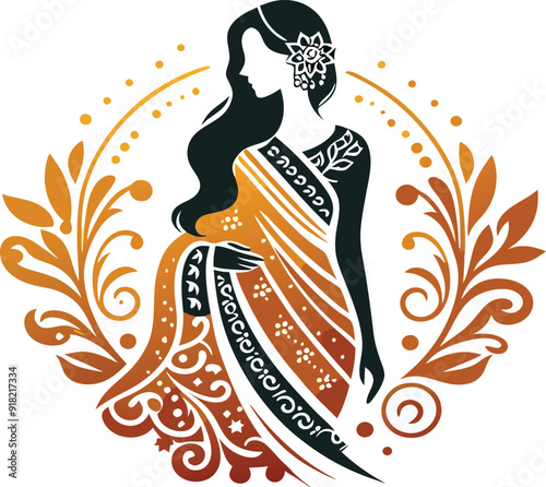 Vector saree with women figure clothing logo design with white background