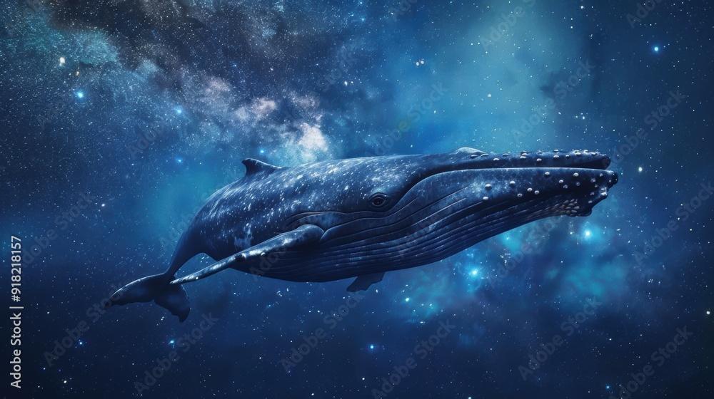 Fototapeta premium Whale swimming under a starry night sky with the Milky Way visible