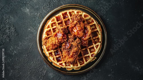 Wallpaper Mural Delicious Chicken And Waffles On A Dark Rustic Background Torontodigital.ca