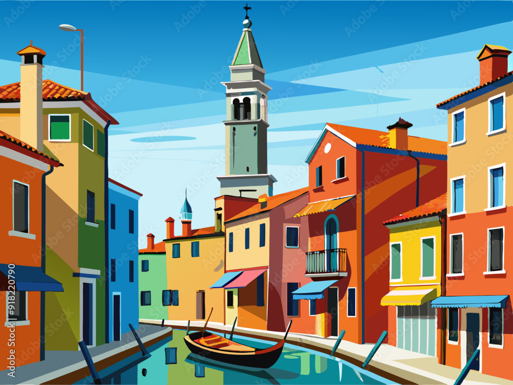 Fototapeta premium Vector sketch of architecture of Burano island, Venice, Italy.