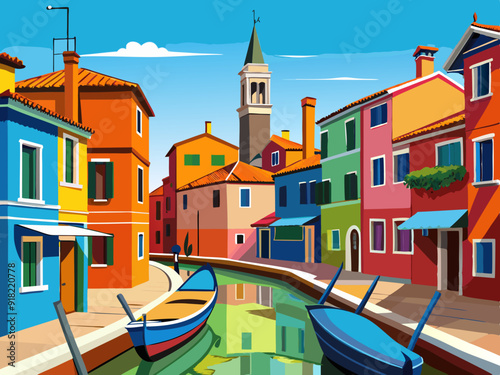 Vector sketch of architecture of Burano island, Venice, Italy.