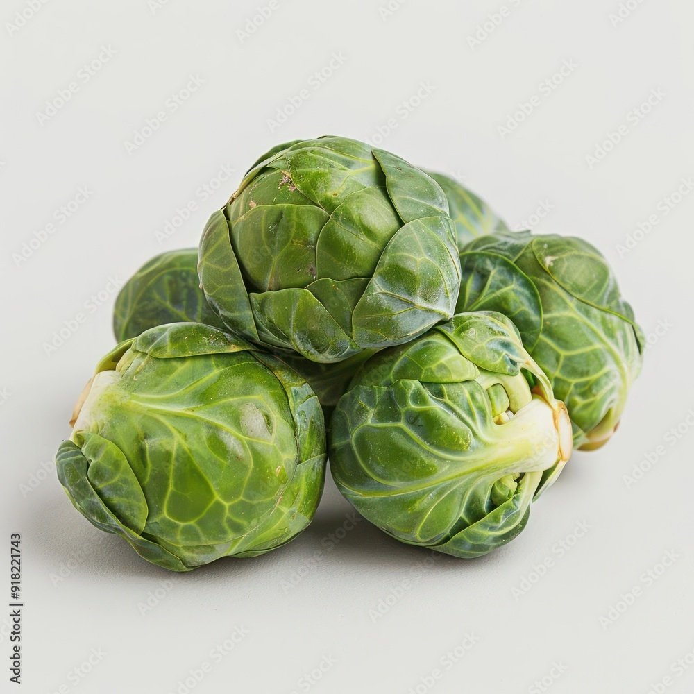A collection of green and purple brussels sprouts on a gray surface. A collection of green and purple brussels sprouts on a gray surface.