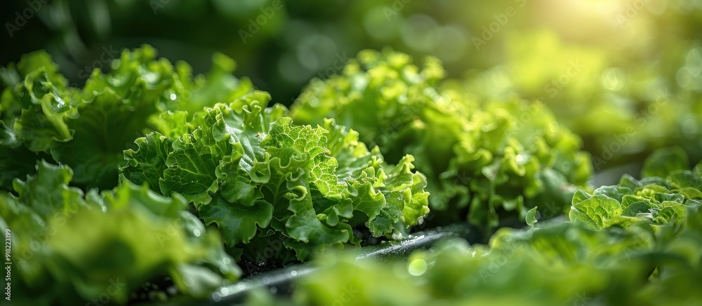 Fresh Green Lettuce Growing in a Sunlit Garden with Dew Drops on Leaves Fresh Green Lettuce Growing in a Sunlit Garden with Dew Drops on Leaves