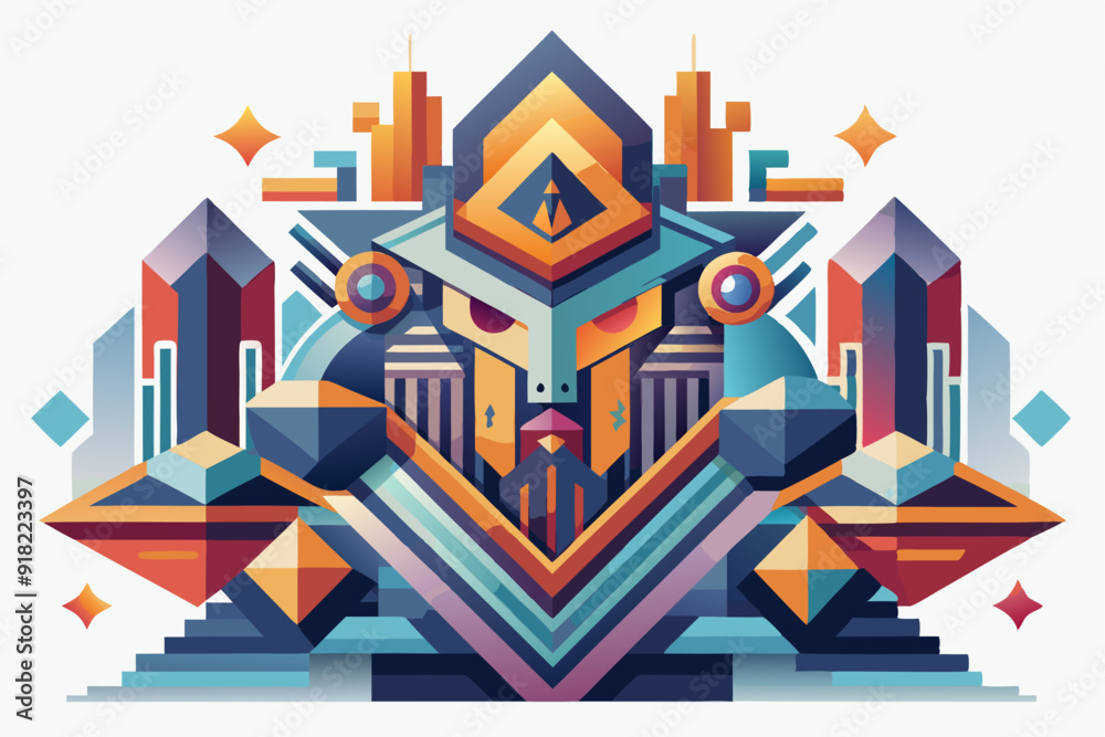 Abstract Geometric Composition with a Central Figure Abstract Geometric Composition with a Central Figure