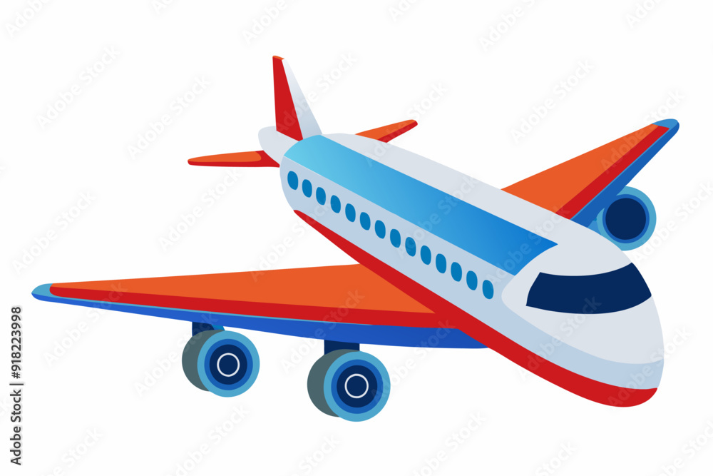 Red and Blue Airplane with Windows and Landing Gear Red and Blue Airplane with Windows and Landing Gear