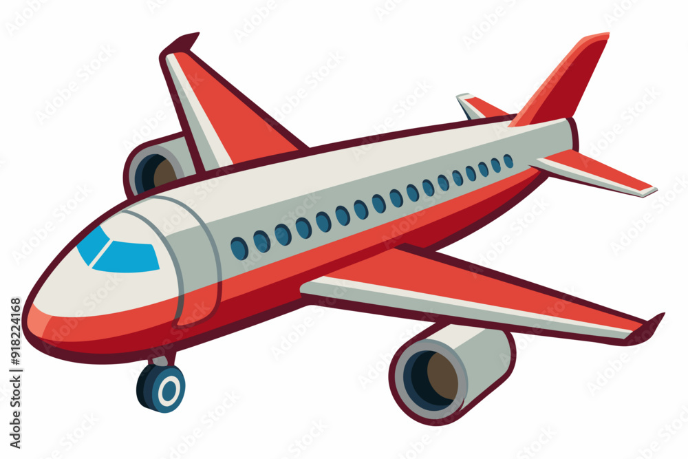 Red and White Airplane with Blue Windows and Engines Red and White Airplane with Blue Windows and Engines