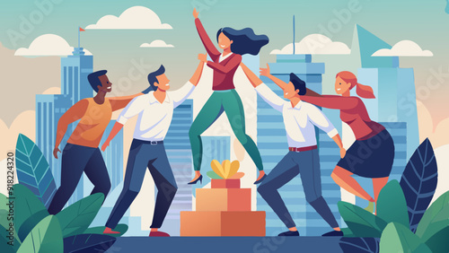 Team Building Activities: Colleagues participating in team-building exercises or games, emphasizing camaraderie and celebration.