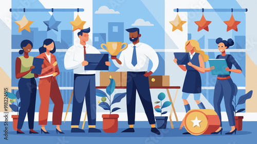 Workplace Awards Ceremony: Employees receiving awards or certificates for their hard work and dedication during a Labor Day celebration.