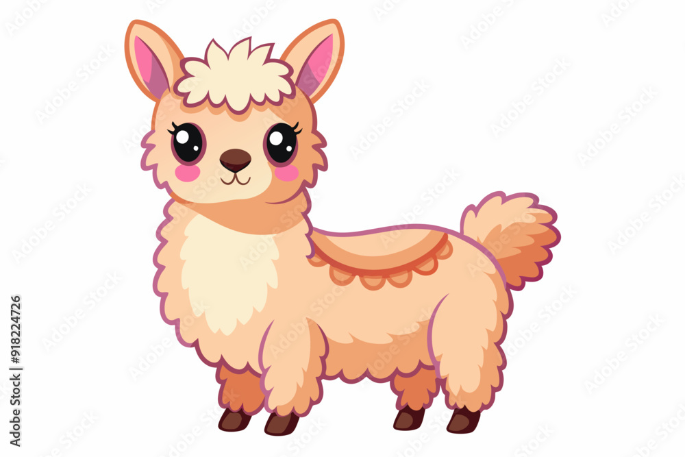 Naklejka premium Cartoon illustration of a cute fluffy alpaca with big eyes