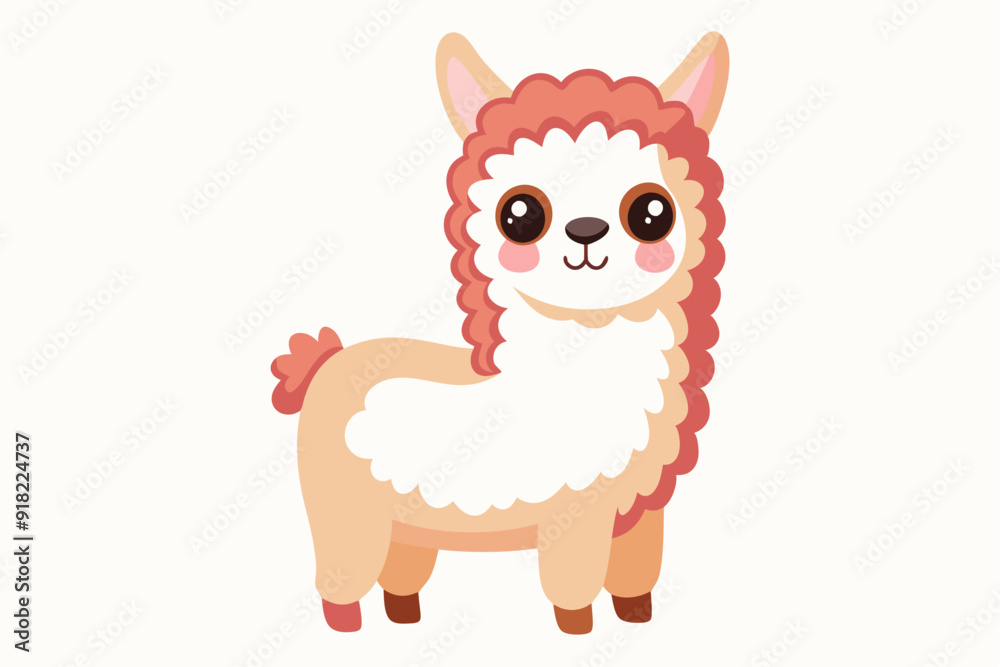 Naklejka premium Cute Cartoon Llama with Pink Fur and Large Eyes
