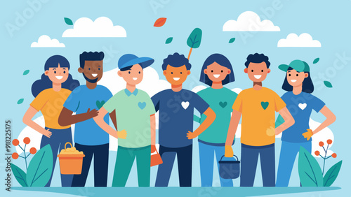 Workplace Volunteering: A group of employees volunteering together in a community service project in honor of Labor Day.